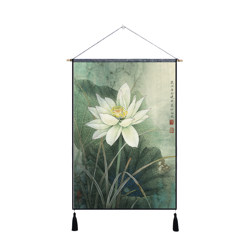 Buy Modern Chinese ink lotus cloth art hanging painting wall decoration paint tapestry hanging