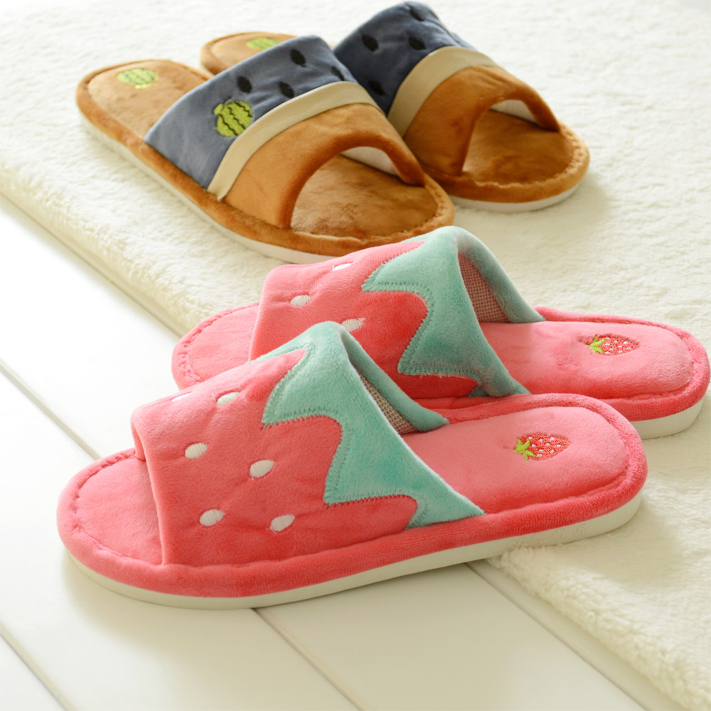 包邮 春秋季情侣男女棉拖鞋 草莓可爱居家拖鞋 卧室防滑棉拖韩国