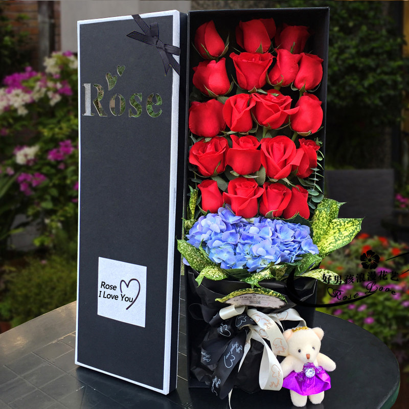杭州鲜花速递rose红玫瑰花礼盒进口绣球生日祝福全国同城配送花店