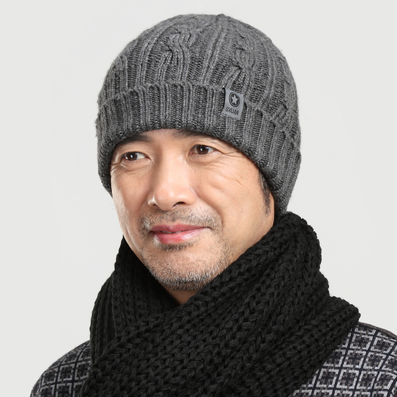 老年人羊毛线帽老人帽子 男冬天中老年男士针织