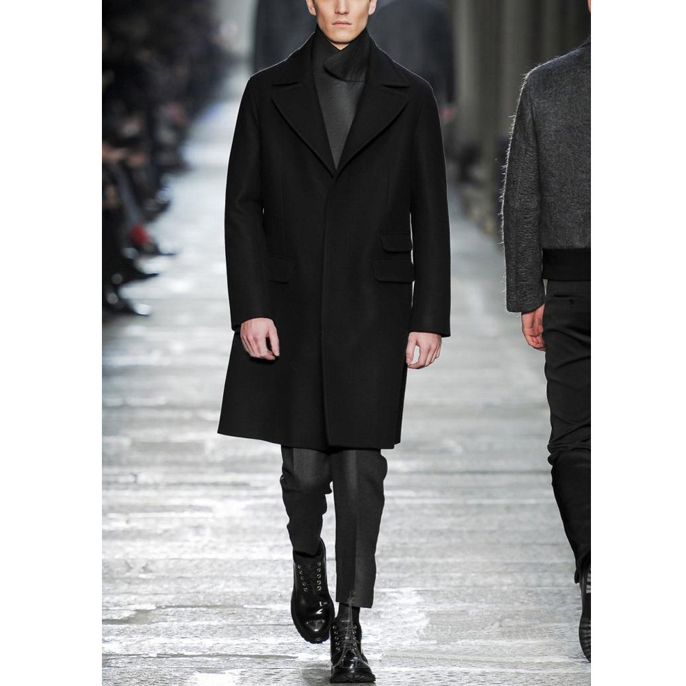 秋冬新款羊绒羊毛呢大衣男士外套大翻领及膝长款欧美奢华走秀款