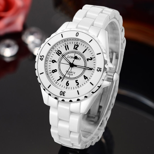 正品女士手表韩版襄钻陶瓷白色防水石英腕表