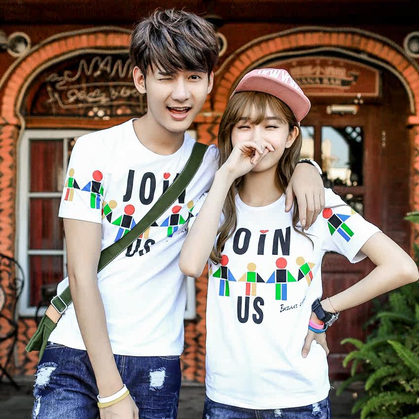 情侣装夏装2015新款字母印花短袖大码宽松学生t恤创意图案