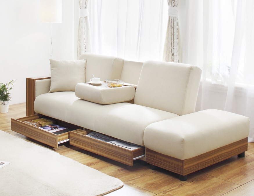 日式多功能布艺沙发床 宜家风格 现代抽屉三人折叠小户型沙发