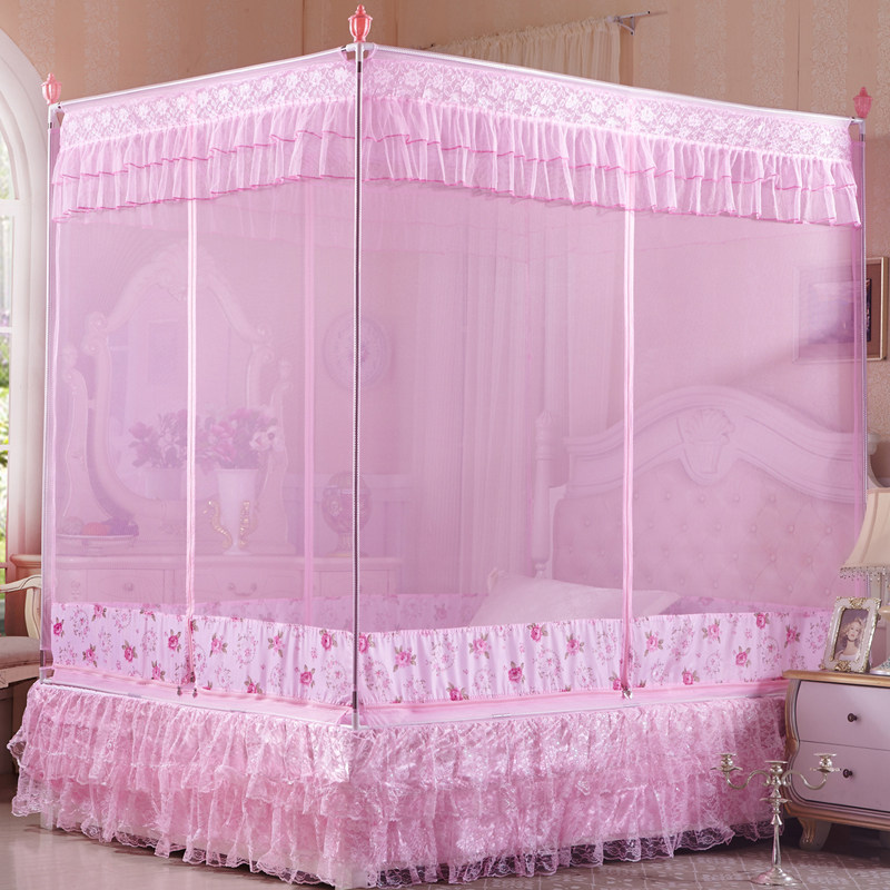 爱蒂斯蚊帐三开门拉鍊坐牀式方顶加密不锈钢支架宫廷蚊帐