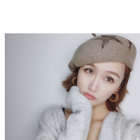 00      宁小雪2017秋装新款小星星毛呢贝雷帽复古画家帽百搭气质女帽