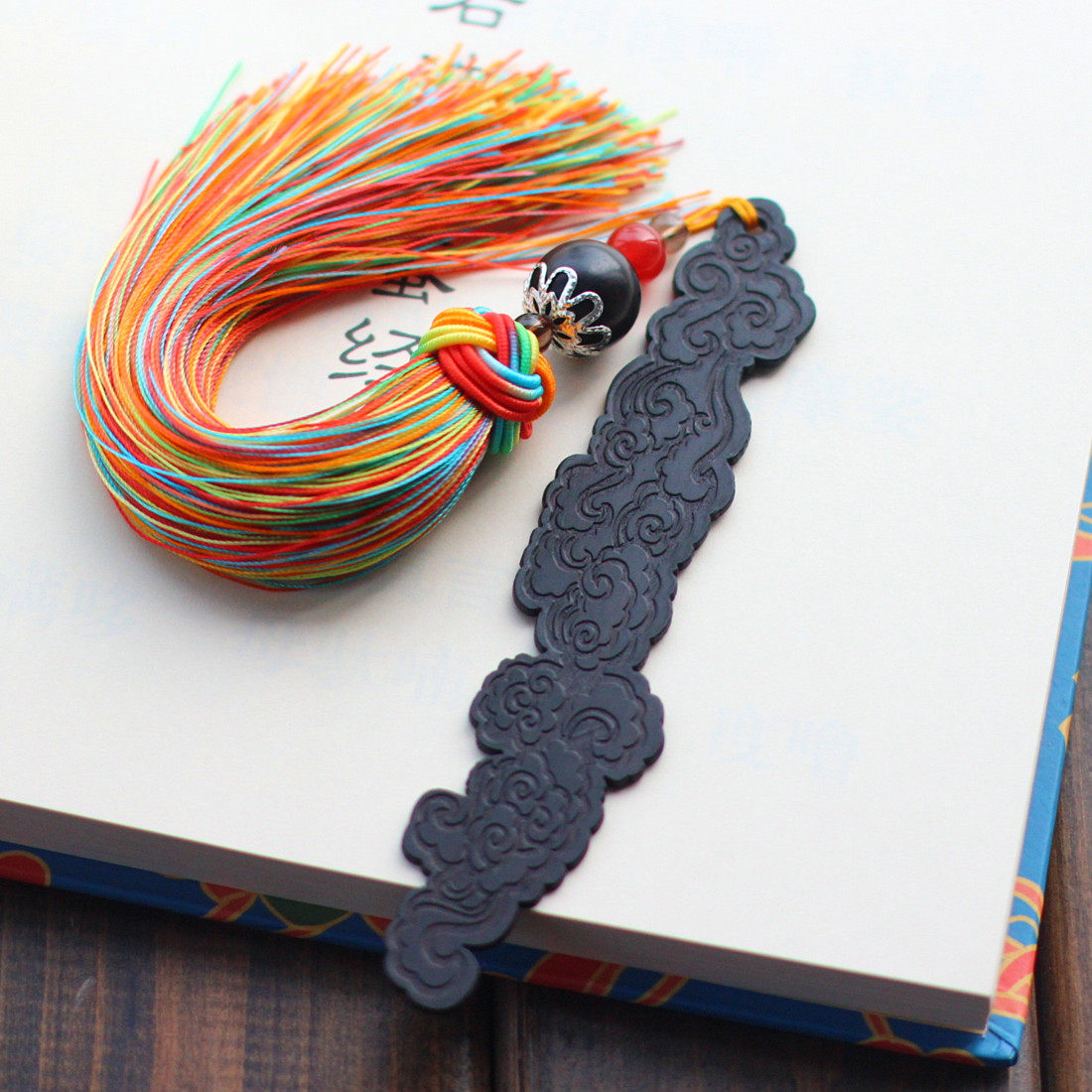 上尚创意黑檀《五彩祥云》木质书签 古典礼品