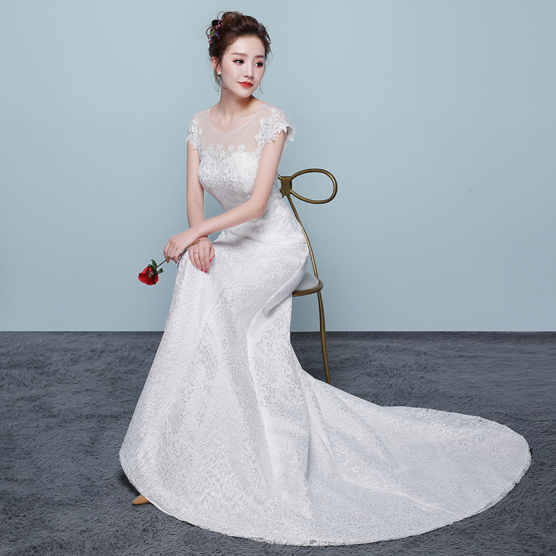 Buy Waist Fishtail Wedding Dress One Word Shoulder Wedding Dress