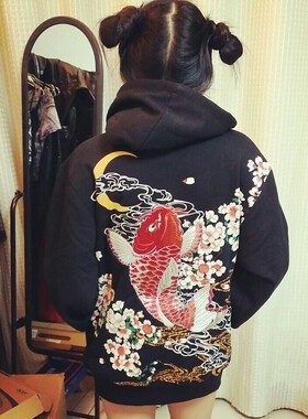 【暴杂独家】日式和风锦鲤鲤鱼樱花刺绣日本浮世绘和服外套开衫