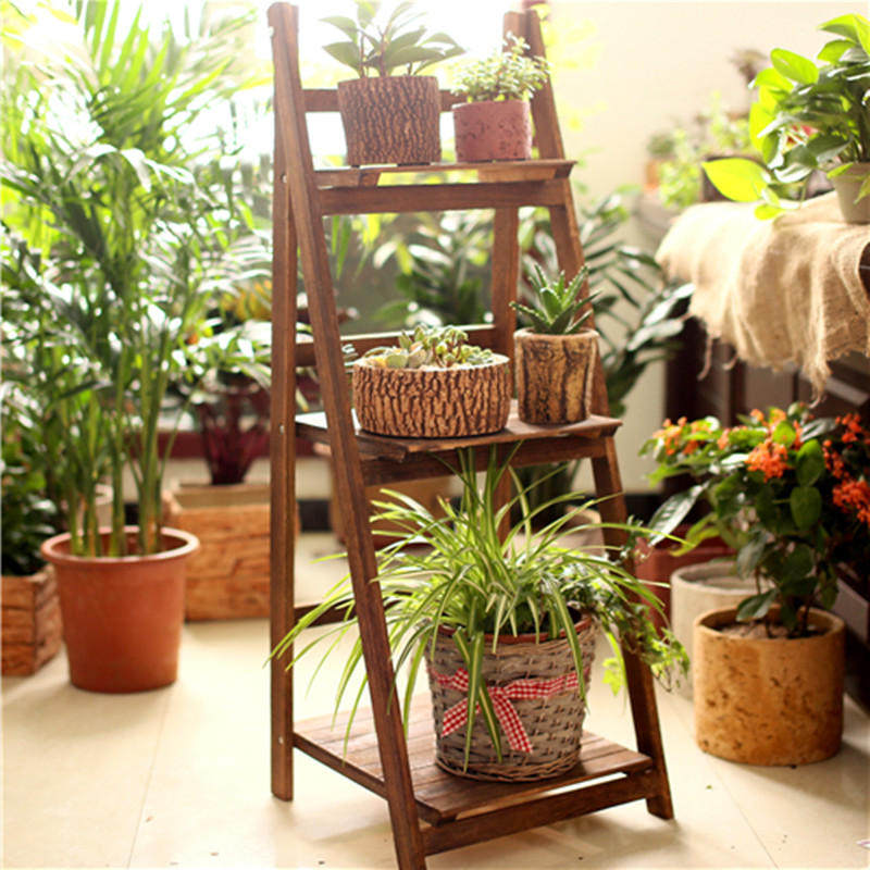 【尚尙】花架子铁艺实木质落地客厅多层折叠花架 阳台多肉花盆架