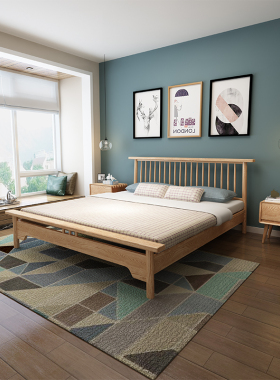 全实木北欧双人床1.8/2米2.2米加宽大床现代简约日式主卧床白蜡木