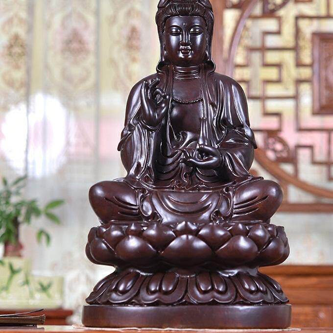 黑檀木雕观音佛像摆件坐观音菩萨雕像雕刻镇宅辟邪