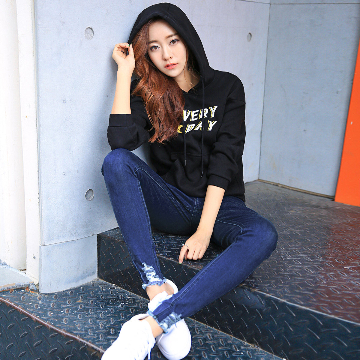 【angelababy】衣品天成 2016冬装新款女装韩版修身牛仔裤女磨破