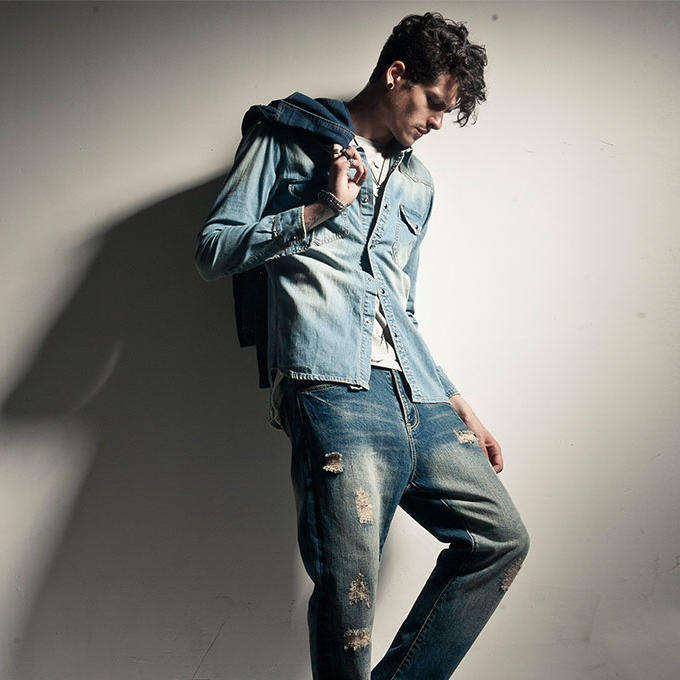 lilbetter牛仔衬衫男修身上衣牛仔衣男士韩版男装潮牌