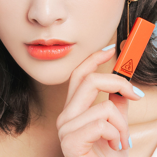 韩国正品3ce青春学妹色橙色橘色滋润口红三角形