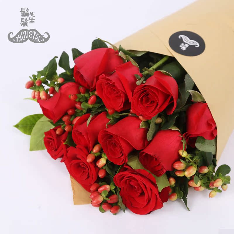 胡须先生 【心心念念】红玫瑰火龙珠搭配花束