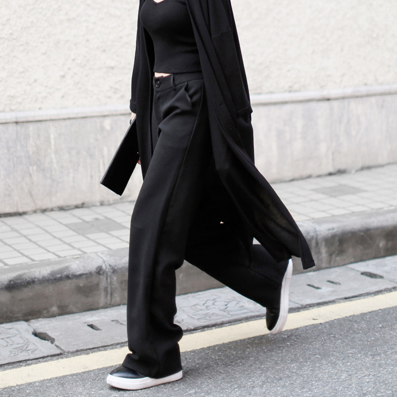 春夏新款欧美街拍宽松直筒休闲裤女 大码黑色