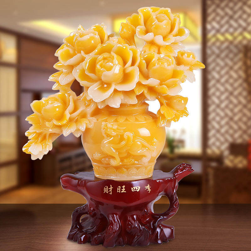 牡丹招财摆件 创意家居装饰品工艺品客厅电视柜