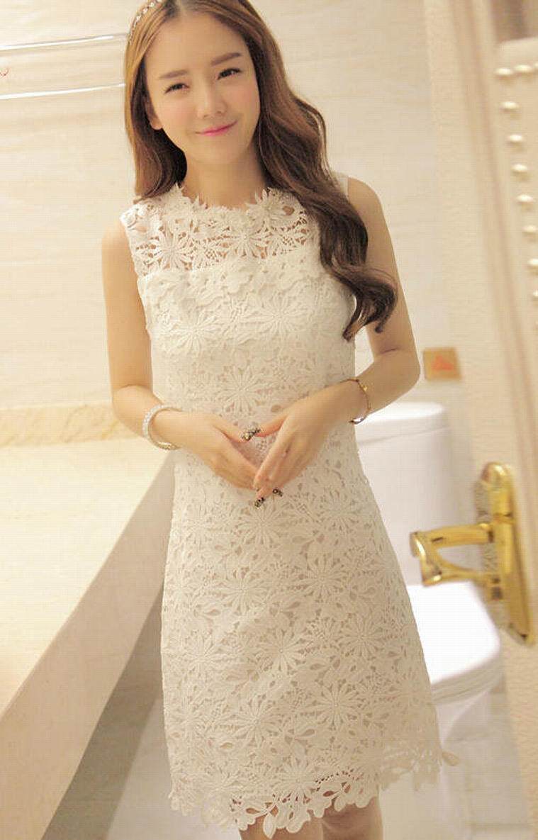 atar2015夏装新款女装蕾丝连衣裙 无袖背心裙 韩版修身打底裙子