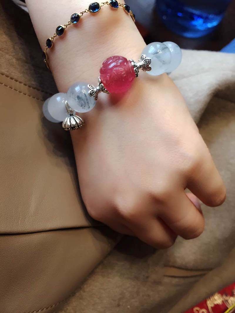 一斤钻戒 天然水沫玉飘蓝花手串