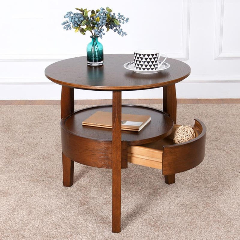 茶几小圆桌子木质客厅简约沙发边桌 带抽屉茶桌