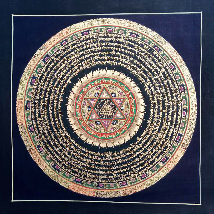 西藏手绘六字真言坛城唐卡客厅书房观音心咒