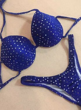 银白色比基尼 健美比赛比基尼赛服 比基尼比赛服 聚拢定型模杯