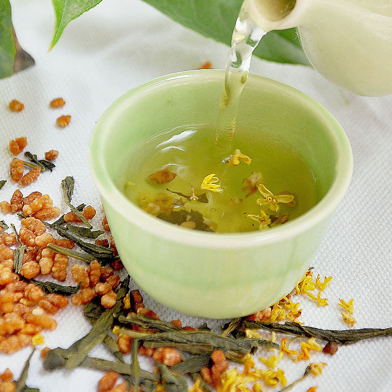 【茉】玄米茶 桂花茶 炒米/桂花/绿茶/清新口气 盒装50克送礼木勺