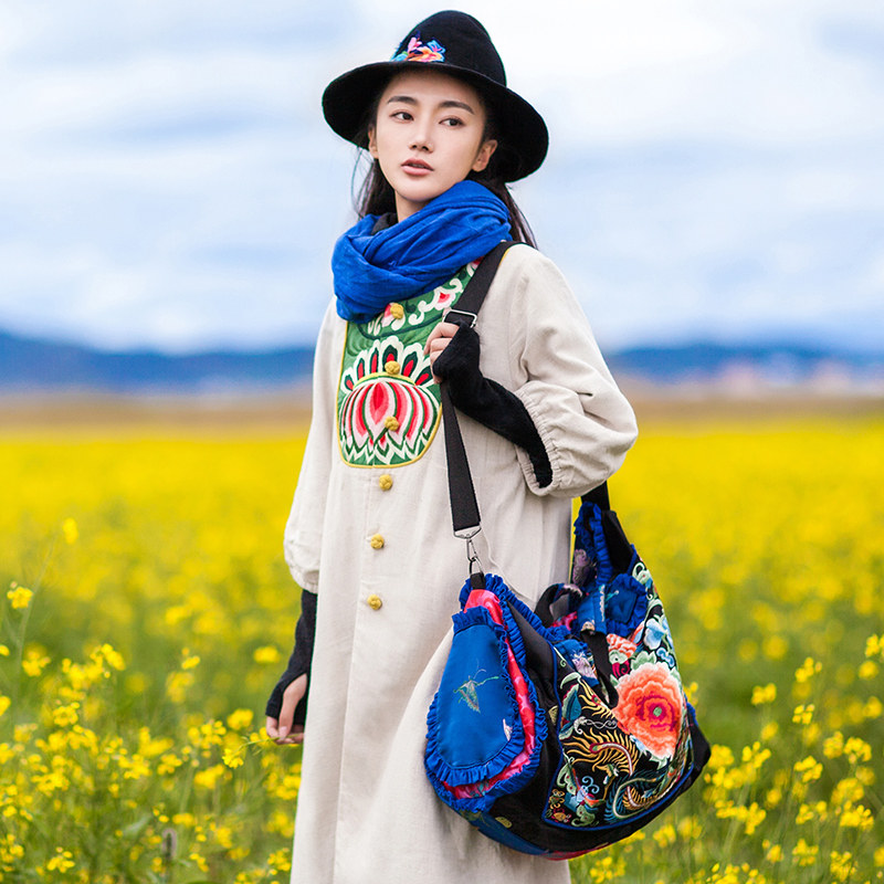 预售素萝 莲灯普照 原创民族风女装2016冬季新款刺绣中长薄款棉衣