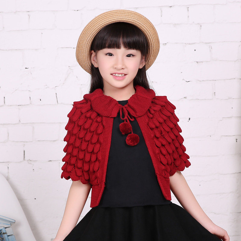 秋季新款女童毛线披肩时尚百搭毛衣披风外套中大童韩版斗篷