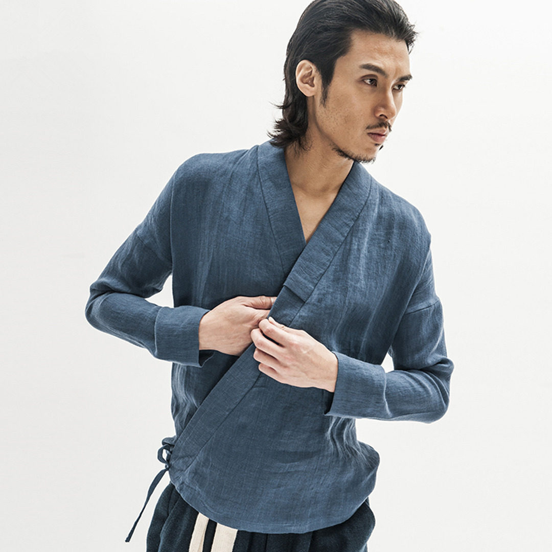 柒唐中国风亚麻改良汉服民族服装长袖唐装上衣新款中式男装居士服