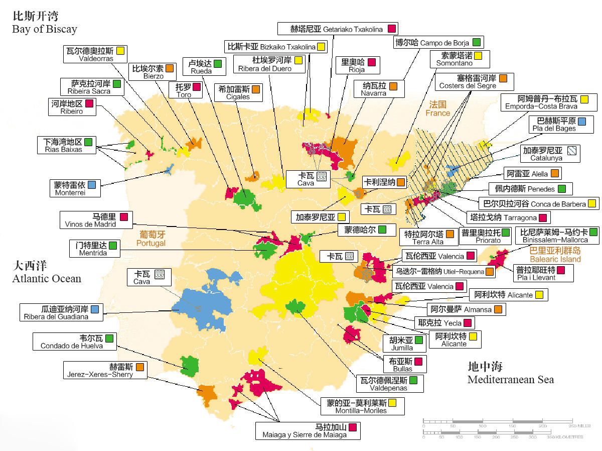 【西班牙葡萄酒產區圖】