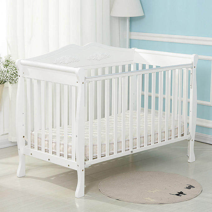 霖贝儿欧式高档婴儿床实木白色大尺寸新生儿床