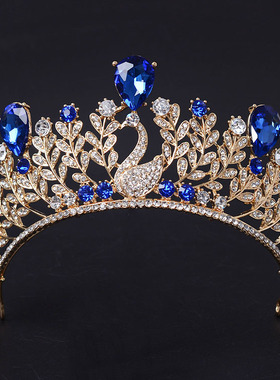 新娘饰品镶钻孔雀额饰婚纱旗袍配饰皇冠红色凤凰头饰复古结婚发饰