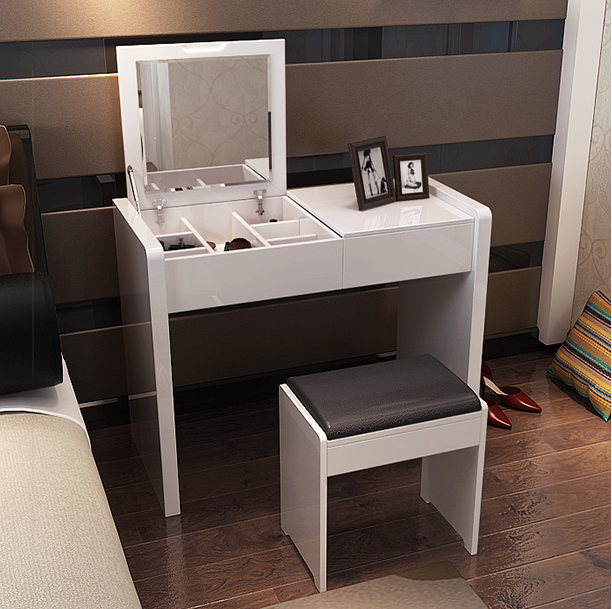 梳妆台简约现代迷你实木翻盖化妆柜小户型储物