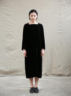 如洗 原创设计 棉麻提花v领素袍〔三色