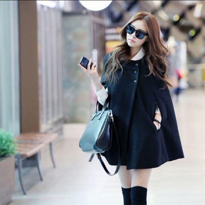 秋冬装韩版日系森女系斗篷毛呢外套女式短款