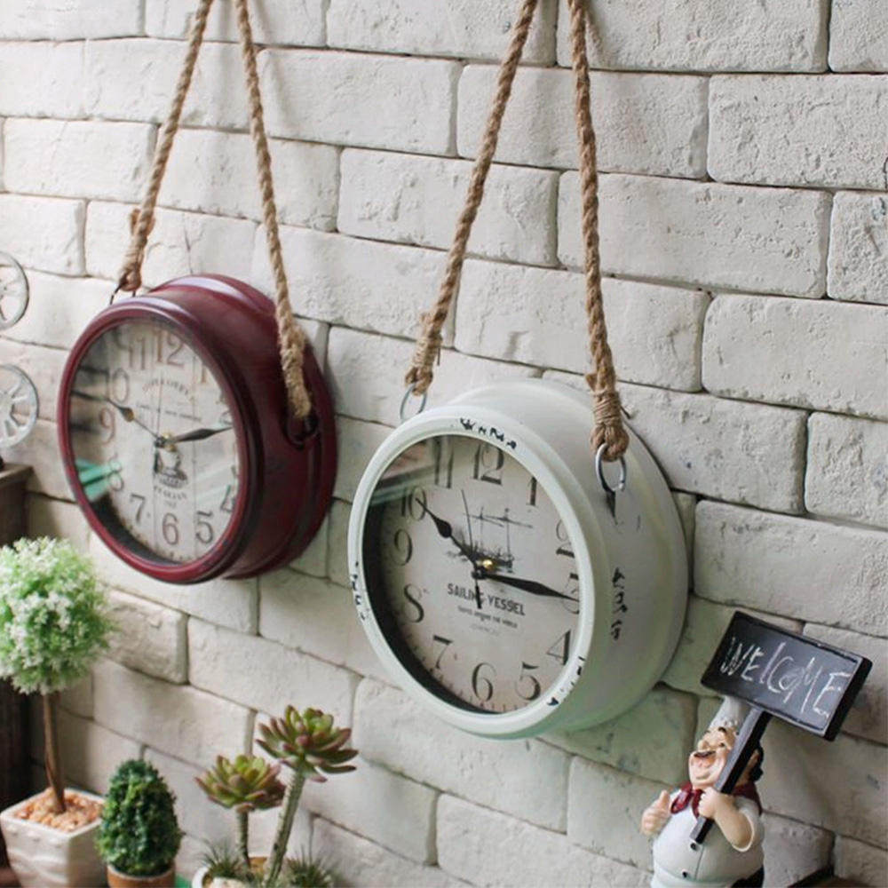 耐品家居美欧式复古做旧乡村田园铁艺圆形麻绳