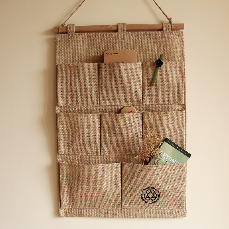 新品 布艺条纹挂式收纳挂袋储物袋壁挂多层挂墙置物袋7兜 包邮