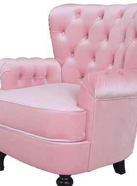 欧式粉色单人沙发美式乡村布艺小户型地中海简约咖啡厅公主椅