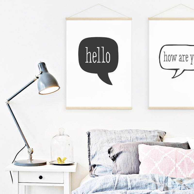 hello 现代简约卧室装饰画床头画创意北欧客厅餐厅挂画黑白文字画