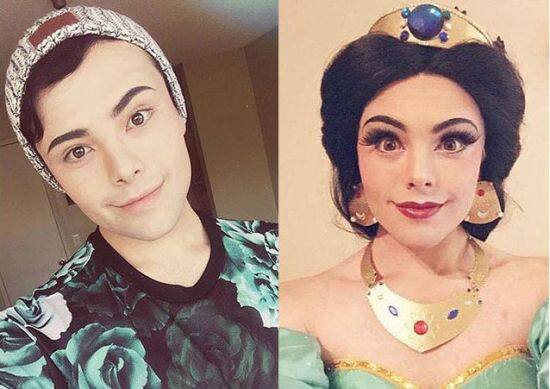 瞠目结舌化妆术:男神变"迪士尼公主"