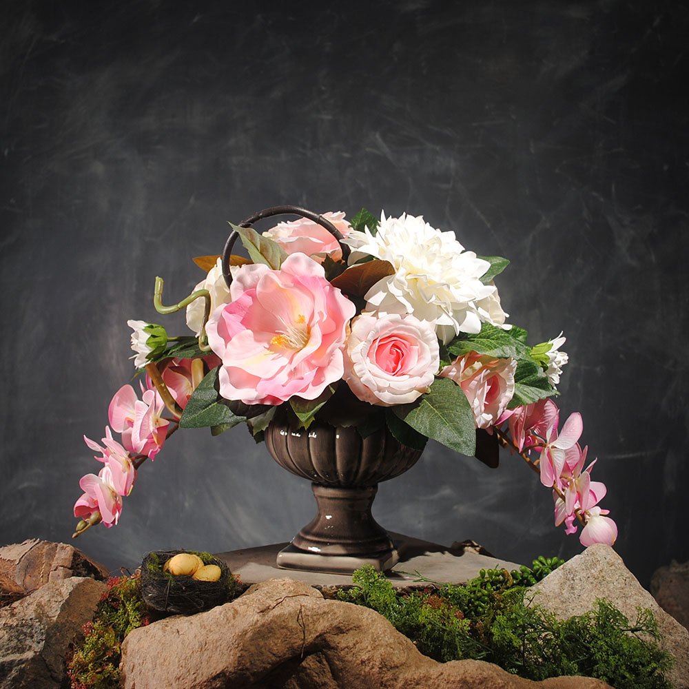 幸福美满蝴蝶兰绣球插花客厅仿真花套装假花玄关前台餐桌装饰花艺 去