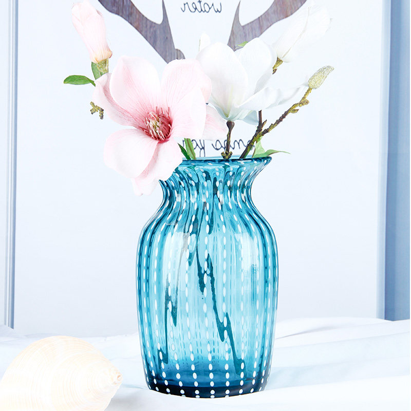 美式波点创意玻璃花瓶透明彩色 客厅餐桌鲜花富贵竹花瓶装饰摆件