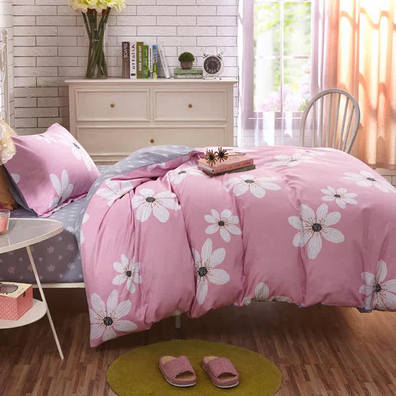 阿摩家居 全棉印花三件套 纯棉床上用品3件套 花卉类单人床品套件