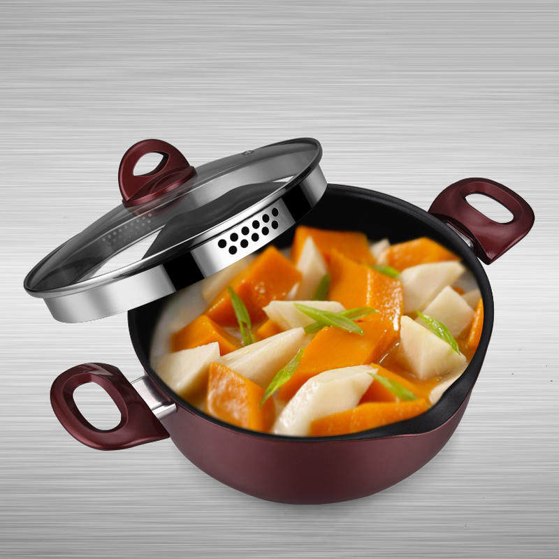 一品厨 铝合金汤锅炖汤锅双层复底24cm加高加厚不粘双耳炖锅通用