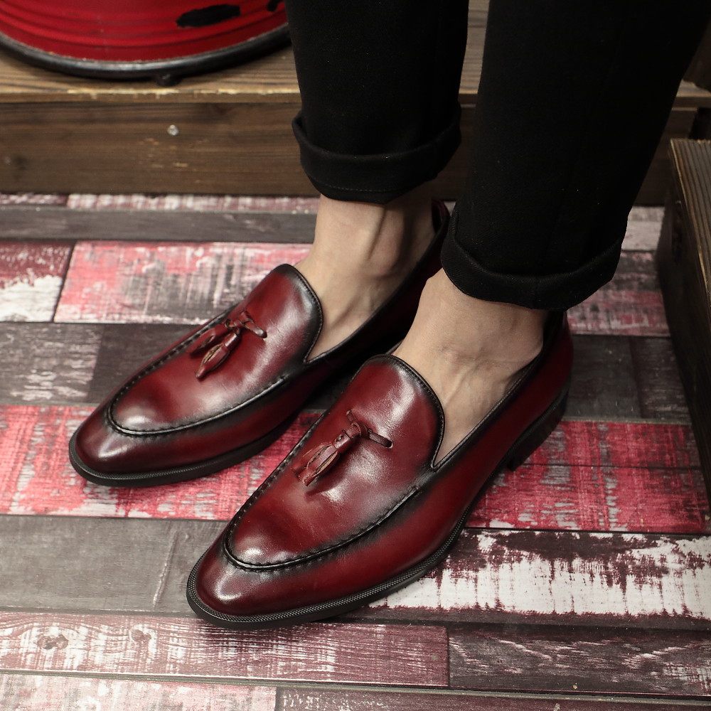 英伦风流苏皮鞋男真皮乐福鞋