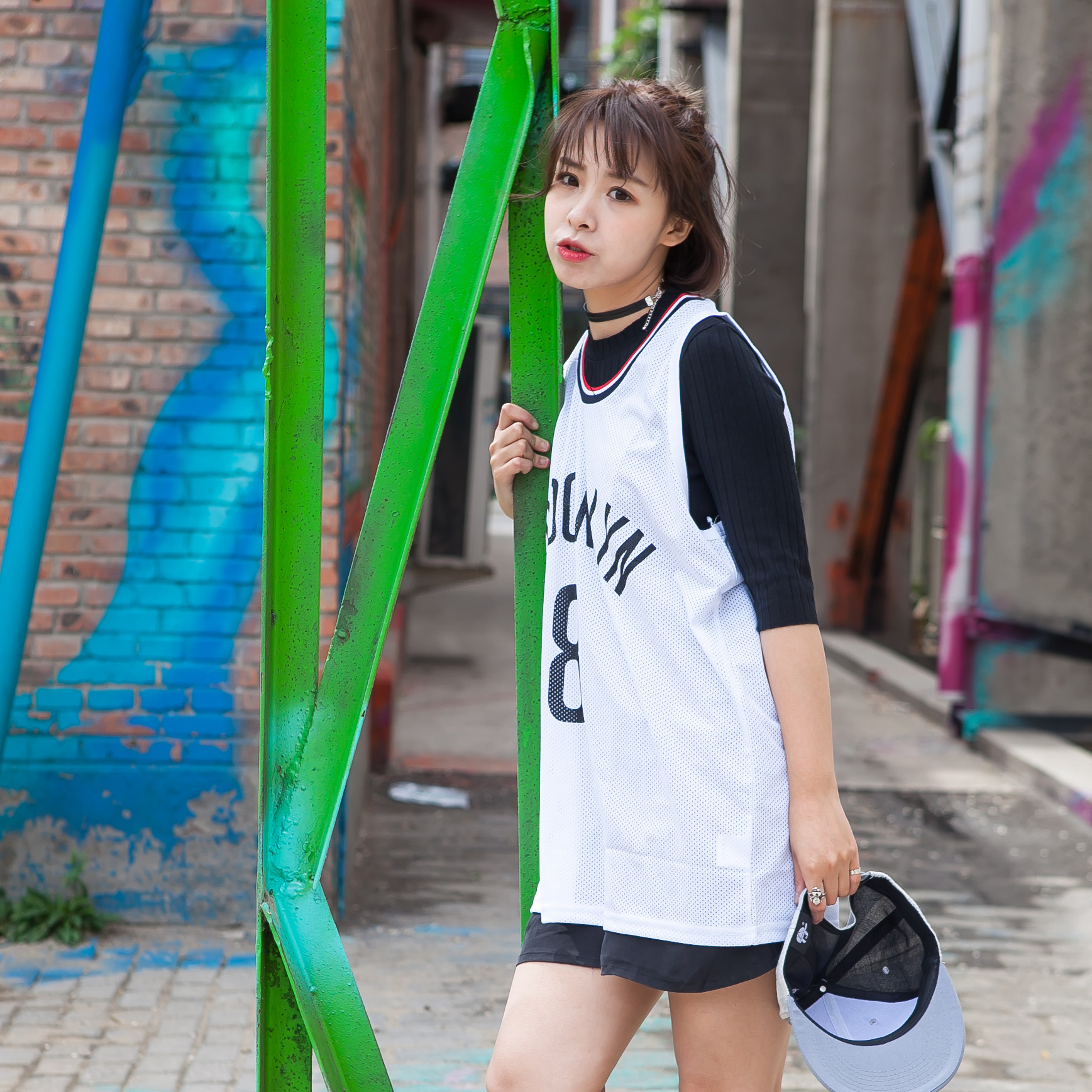 三件包邮夏季 活泼girl 镂空棉网字母篮球运动背心无袖t恤女宽松