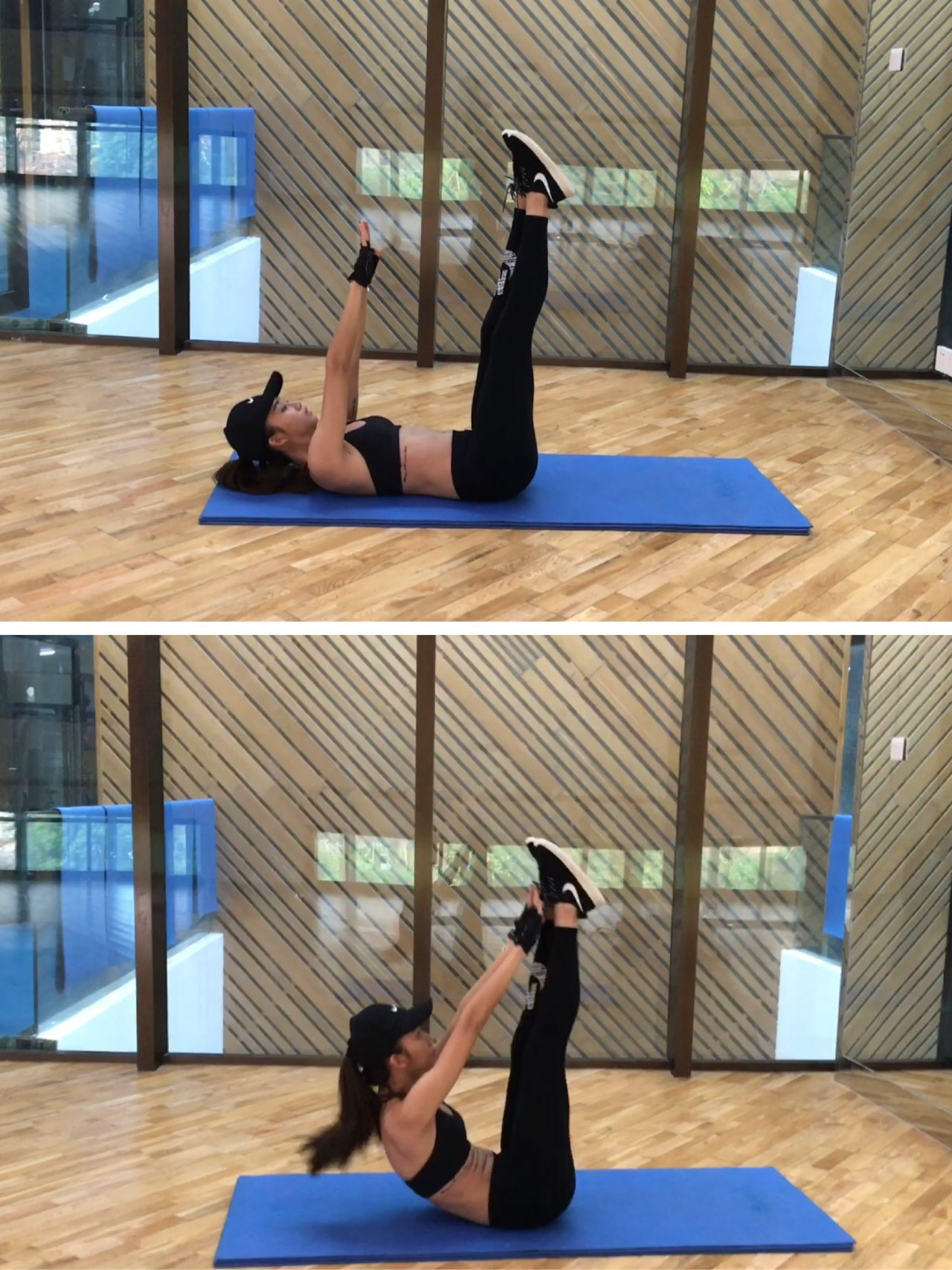 动作三:屈腿仰卧起坐 最简单的仰卧起坐 腹部用力 配合呼吸