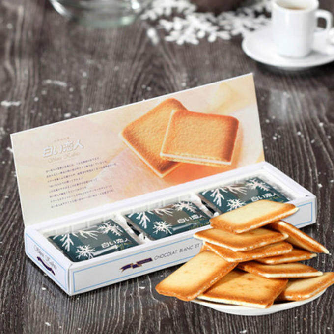 日本零食品原装进口北海道白色恋人い巧克力54枚铁盒黑白夹心饼干